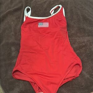Lands' End Red One Piece Swimsuit with Flag Accent